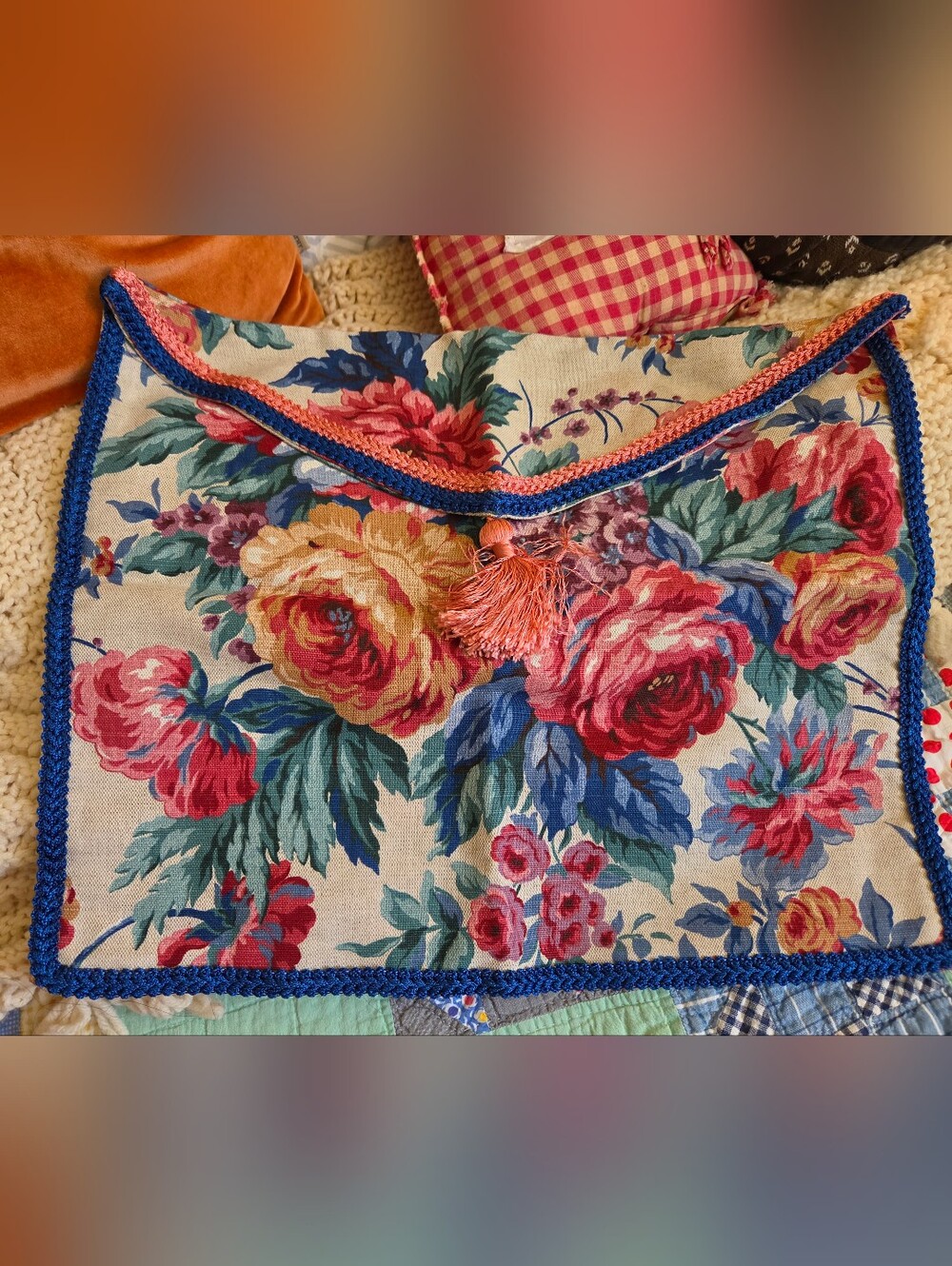 Vintage Handmade Lingerie Bag/ Pouch Tapestry Fabric Envelope Style